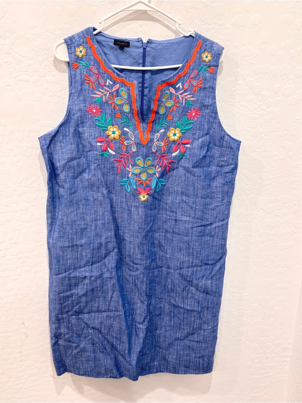 Talbots Embroidered Linen Shift Dress Women’s 16 Sleeveless Summer Spring Prep